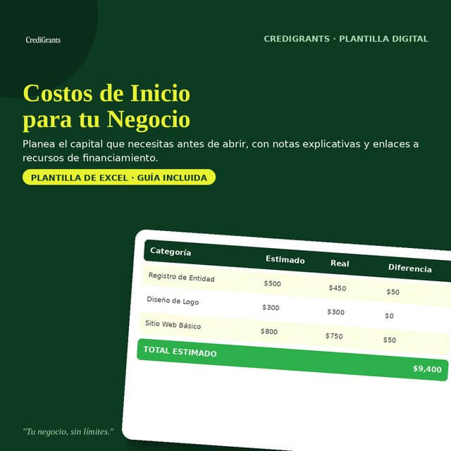 Plantilla de costos de inicio para tu negocio en Excel — CrediGrants