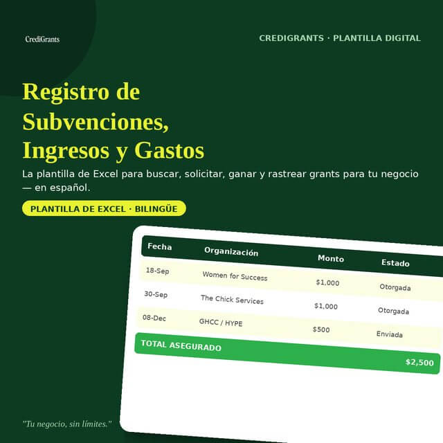 Registro de Subvenciones, Ingresos y Gastos — plantilla de Excel de CrediGrants